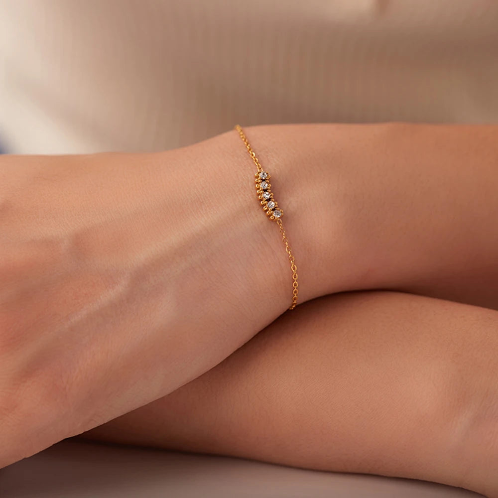 Bracelet femme doré en acier inoxydable – Zircone cubique, plaqué or PVD 18K, étanche et hypoallergénique