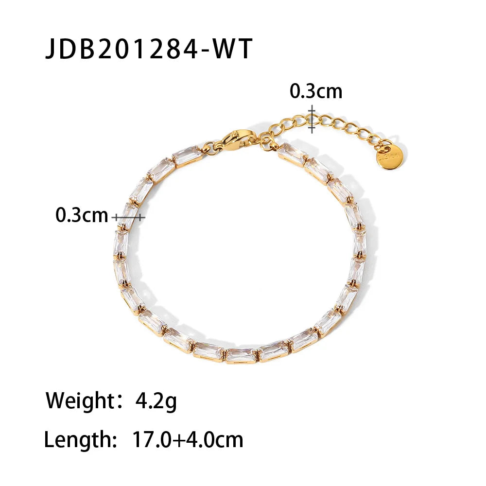 Bracelet femme doré en acier inoxydable – Zircone cubique, plaqué or PVD 18K, étanche et hypoallergénique