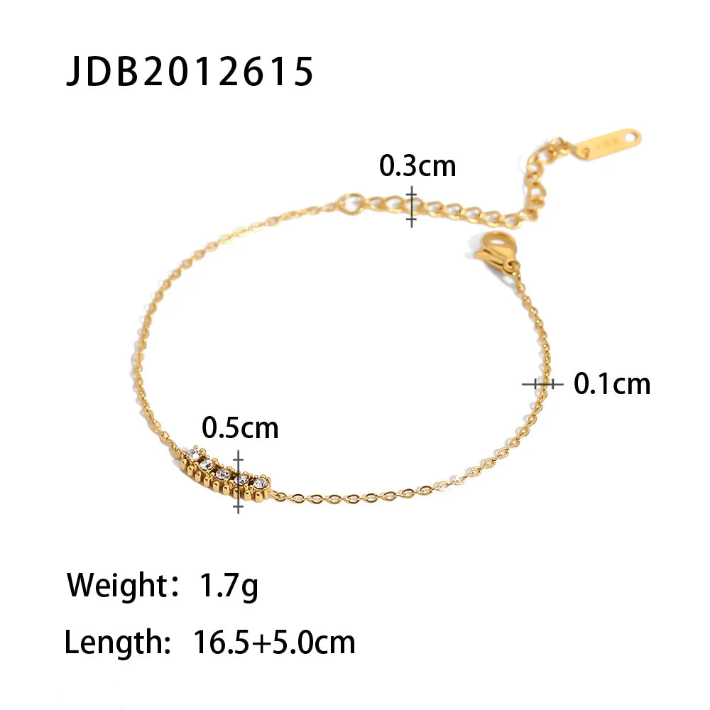 Bracelet femme doré en acier inoxydable – Zircone cubique, plaqué or PVD 18K, étanche et hypoallergénique