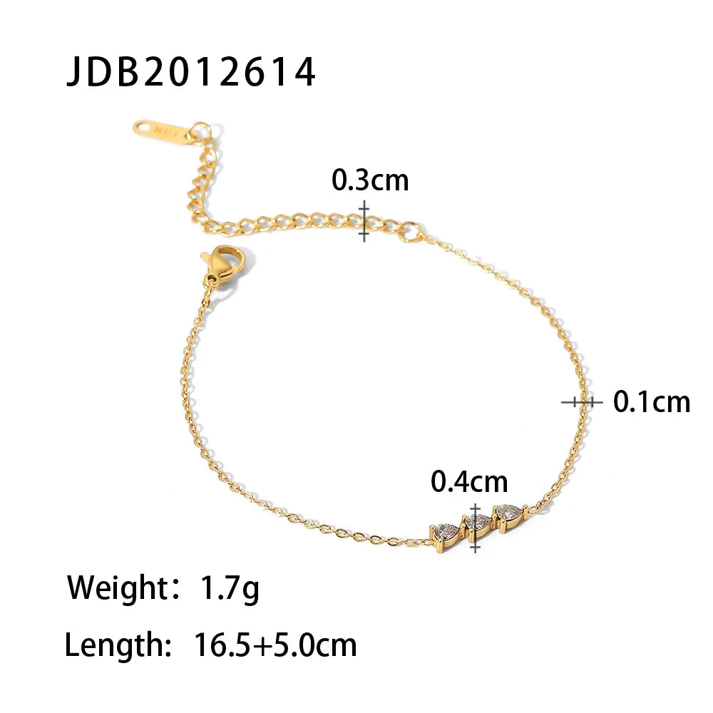 Bracelet femme doré en acier inoxydable – Zircone cubique, plaqué or PVD 18K, étanche et hypoallergénique