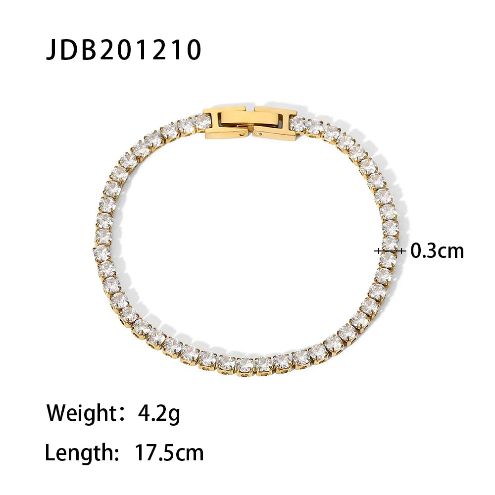 Bracelet femme doré en acier inoxydable – Zircone cubique, plaqué or PVD 18K, étanche et hypoallergénique