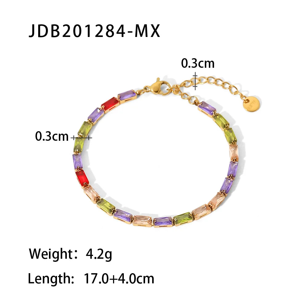 Bracelet femme doré en acier inoxydable – Zircone cubique, plaqué or PVD 18K, étanche et hypoallergénique