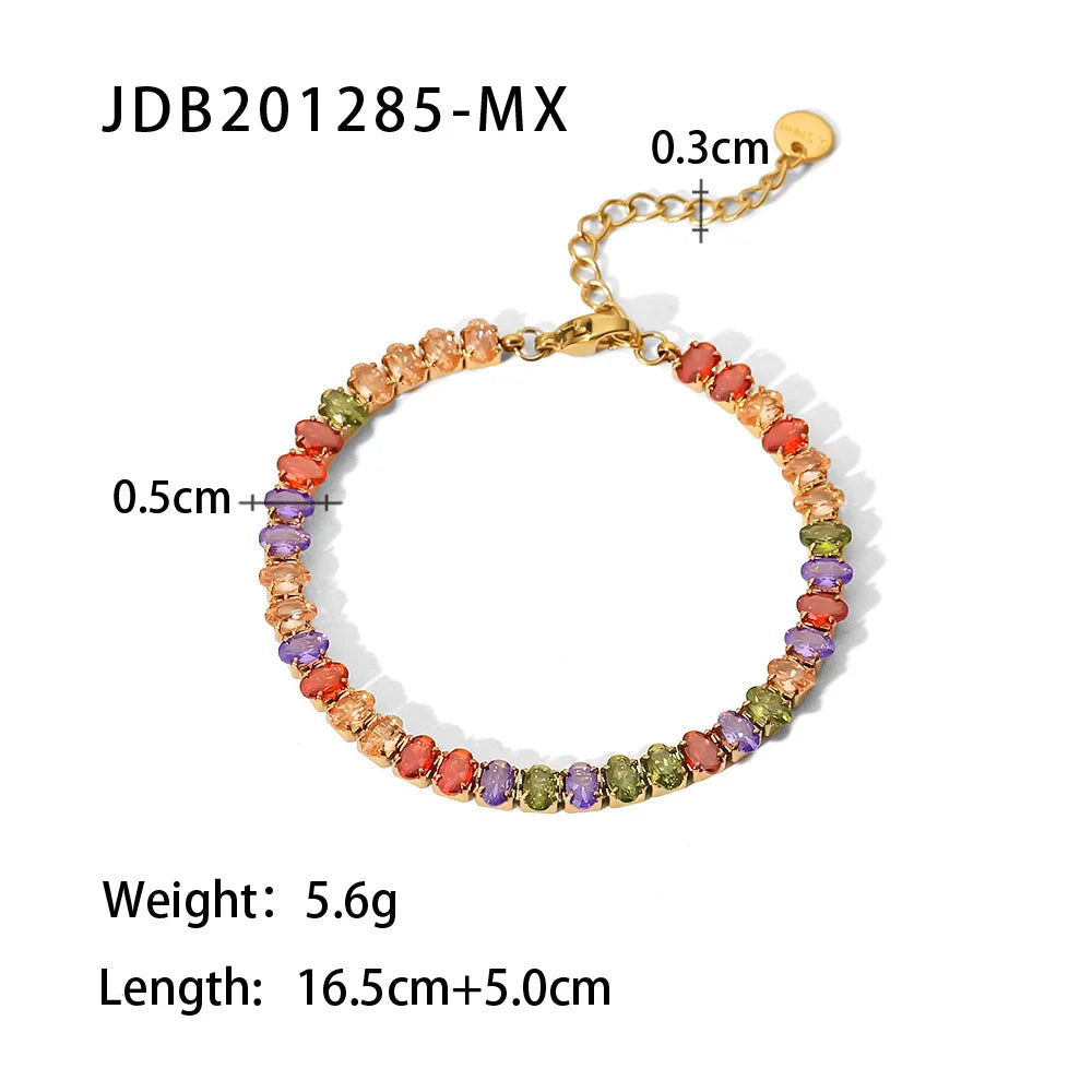 Bracelet femme doré en acier inoxydable – Zircone cubique, plaqué or PVD 18K, étanche et hypoallergénique