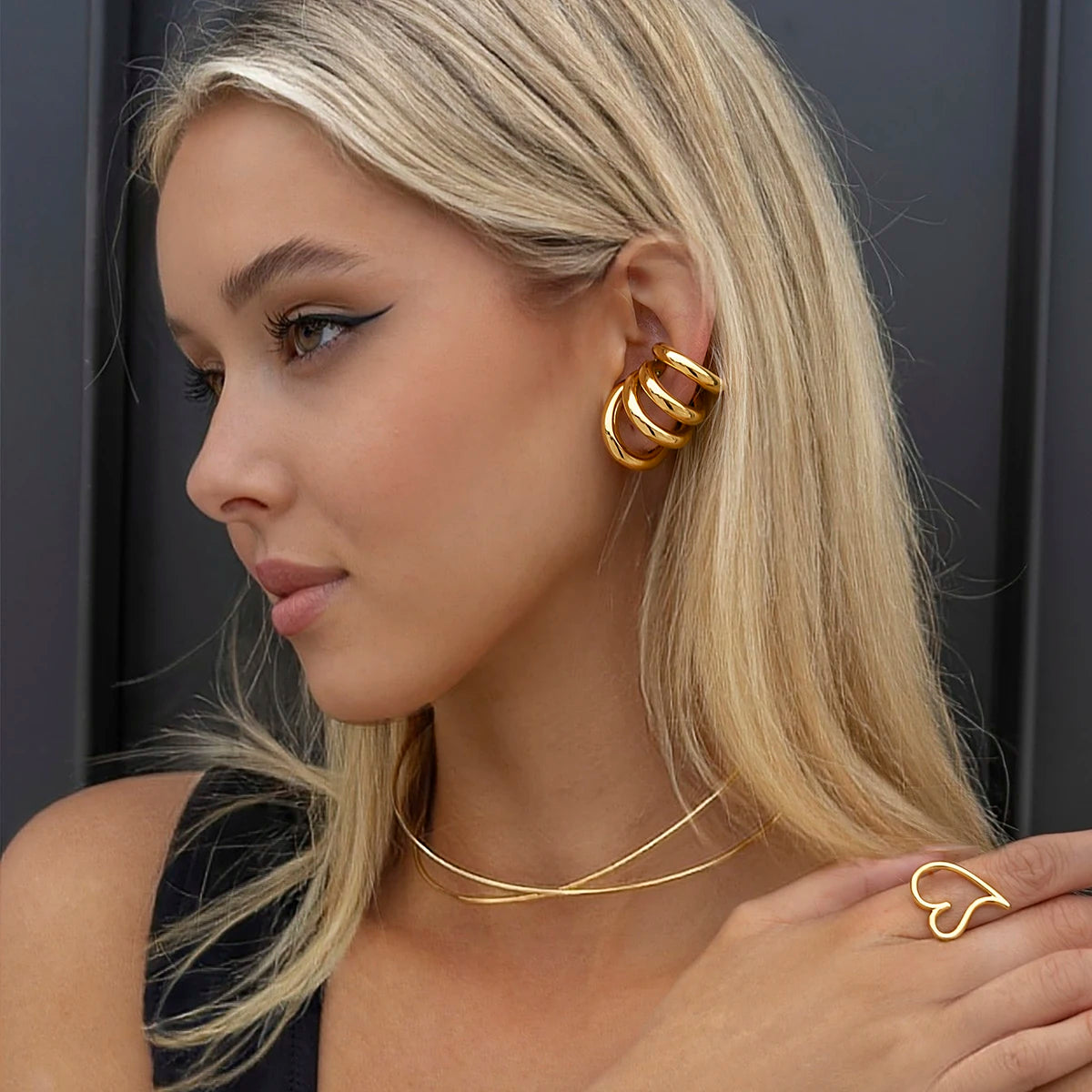 Boucles d’oreilles clip femme – Créoles épaisses en acier inoxydable, plaqué or 18K, bijoux tendance sans perçage
