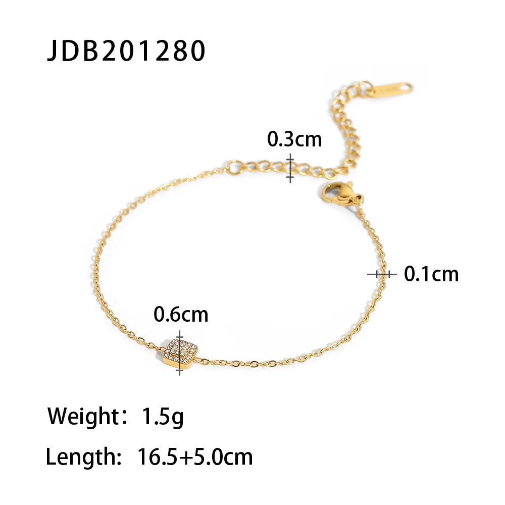 Bracelet femme doré en acier inoxydable – Zircone cubique, plaqué or PVD 18K, étanche et hypoallergénique