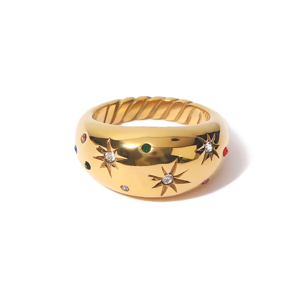 Bagues femme dorées en acier inoxydable – Plaqué or 18K, coquille, perle et zircon, bijoux tendance