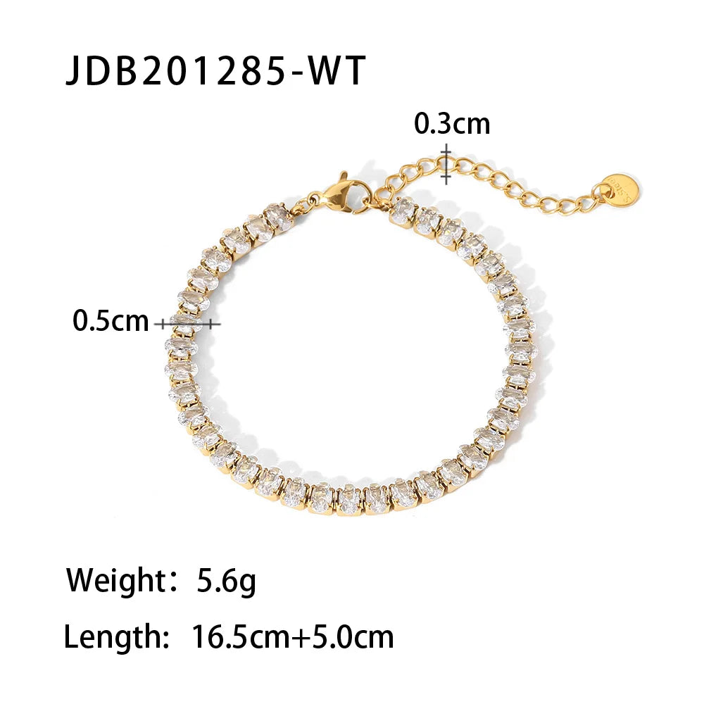 Bracelet femme doré en acier inoxydable – Zircone cubique, plaqué or PVD 18K, étanche et hypoallergénique