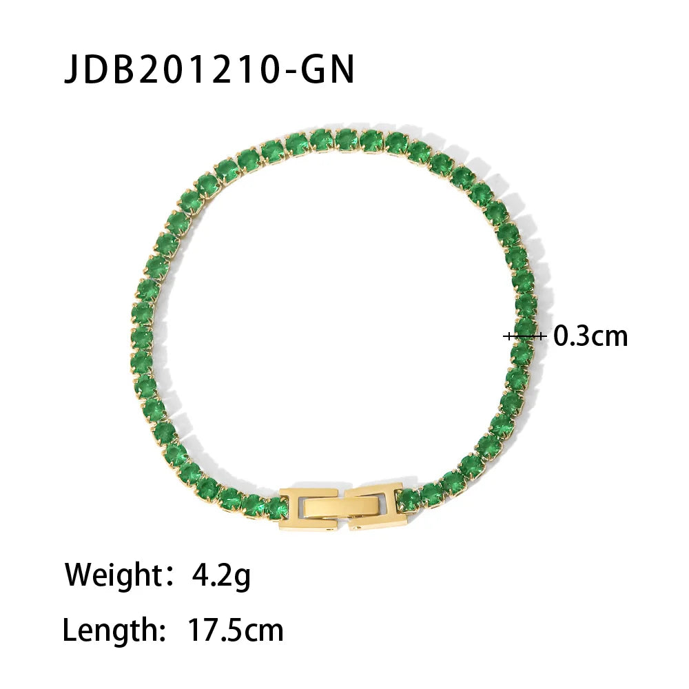 Bracelet femme doré en acier inoxydable – Zircone cubique, plaqué or PVD 18K, étanche et hypoallergénique