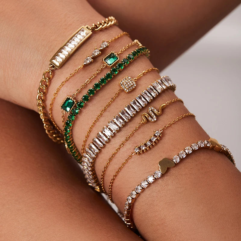 Bracelet femme doré en acier inoxydable – Zircone cubique, plaqué or PVD 18K, étanche et hypoallergénique