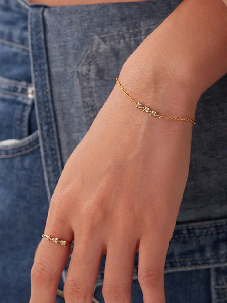 Bracelet femme doré en acier inoxydable – Zircone cubique, plaqué or PVD 18K, étanche et hypoallergénique