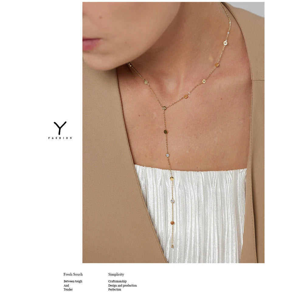 Collier long perlé – Acier inoxydable plaqué or 18K, style minimaliste