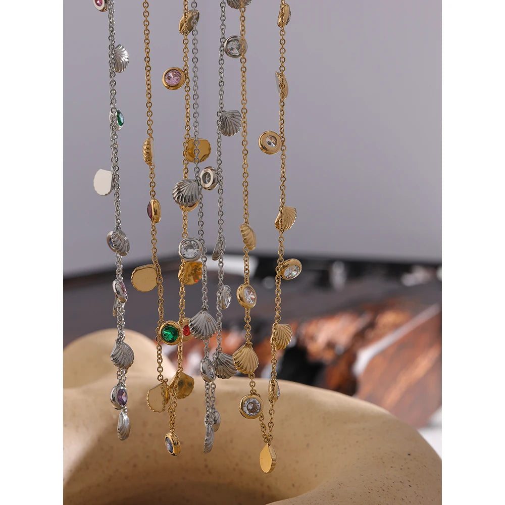 Collier zircons colorés & pampilles – Acier inoxydable doré