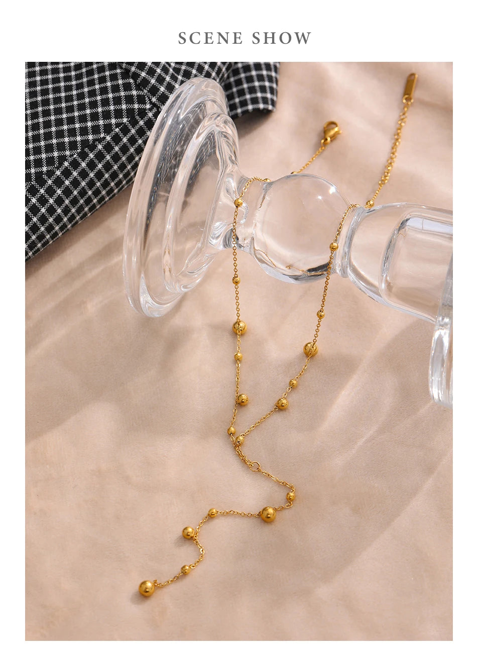 Collier long perlé – Acier inoxydable plaqué or 18K, style minimaliste