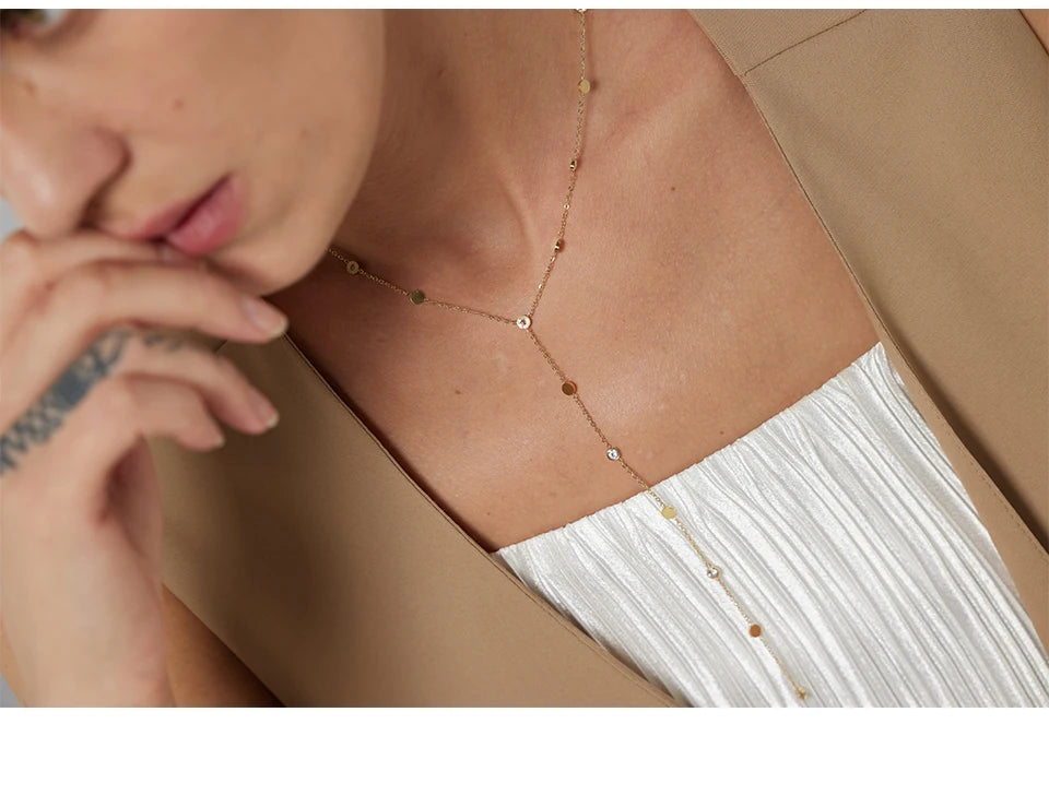 Collier long perlé – Acier inoxydable plaqué or 18K, style minimaliste