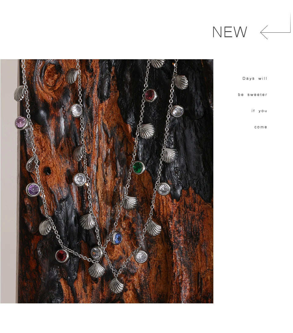 Collier zircons colorés & pampilles – Acier inoxydable doré