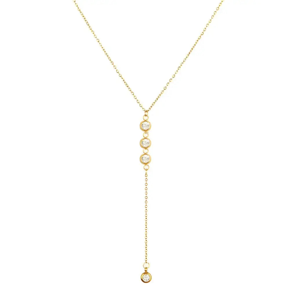 Collier Ras du Cou en Y – Acier Inoxydable Doré & Cristaux