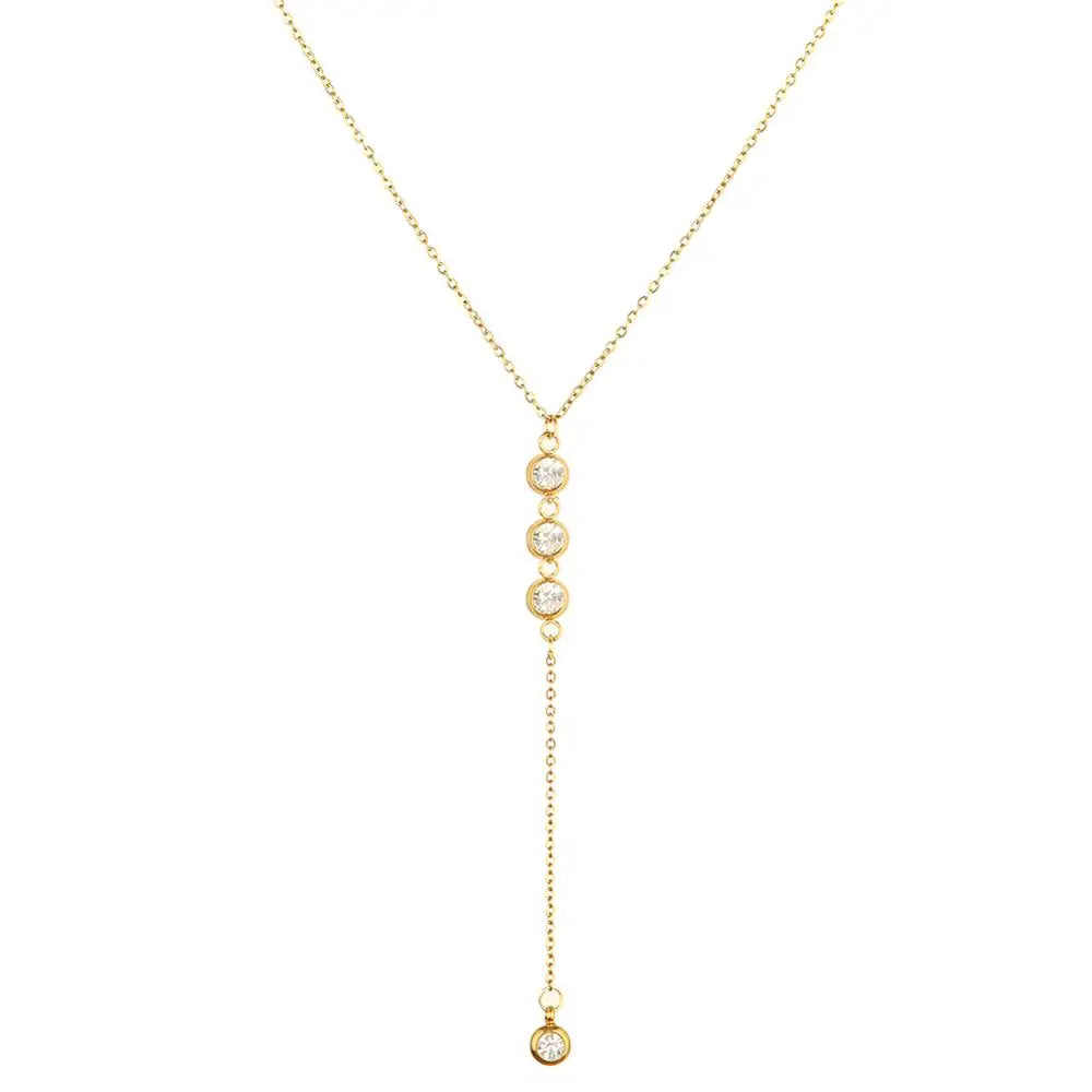 Collier Ras du Cou en Y – Acier Inoxydable Doré & Cristaux