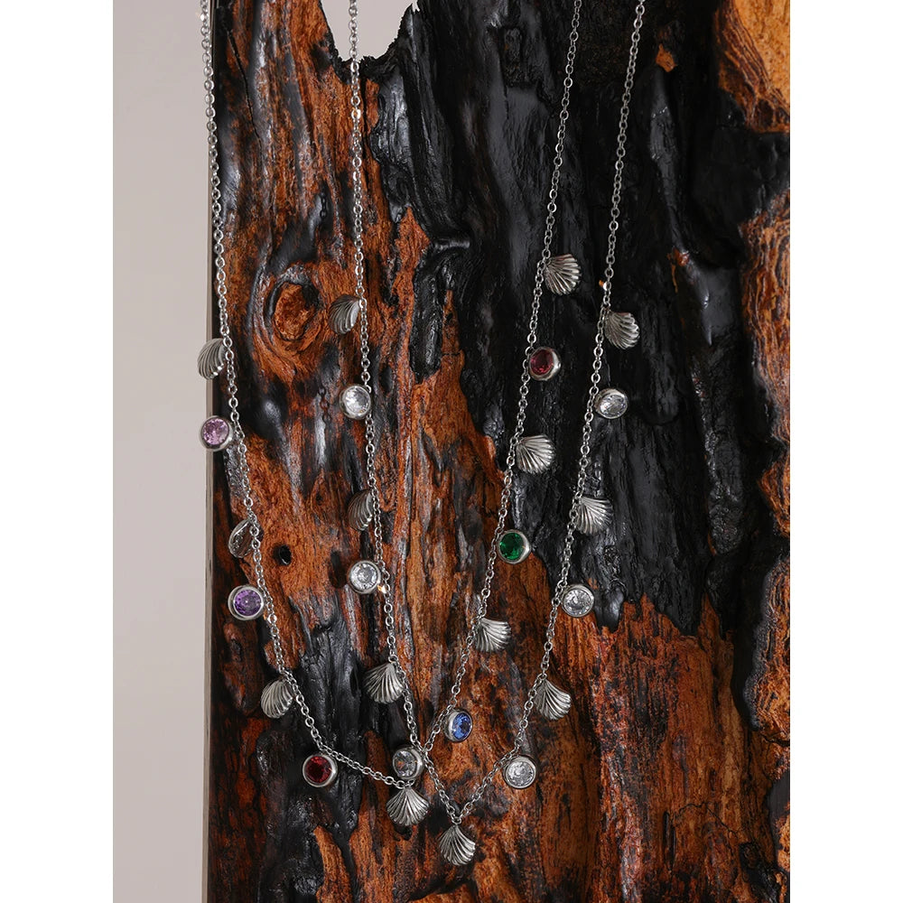 Collier zircons colorés & pampilles – Acier inoxydable doré