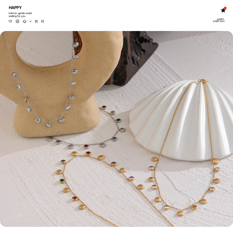 Collier zircons colorés & pampilles – Acier inoxydable doré