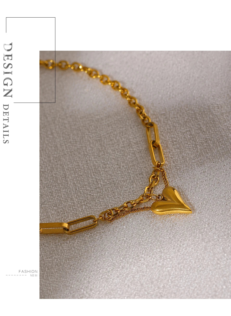 Kette & Herz-Halskette – 18 Karat vergoldeter Edelstahl, schicker romantischer Stil