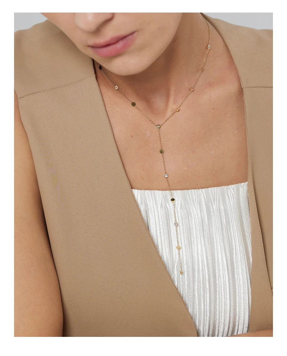 Collier long perlé – Acier inoxydable plaqué or 18K, style minimaliste