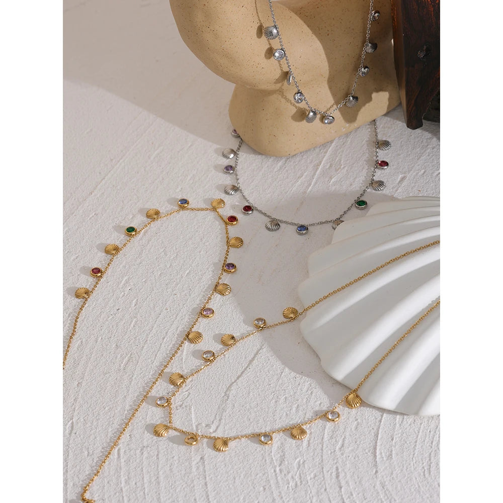 Collier zircons colorés & pampilles – Acier inoxydable doré