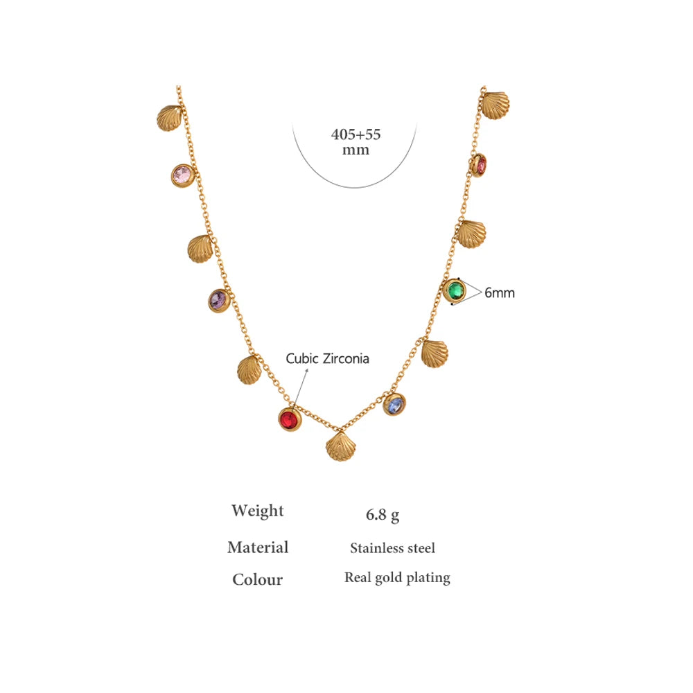 Collier zircons colorés & pampilles – Acier inoxydable doré