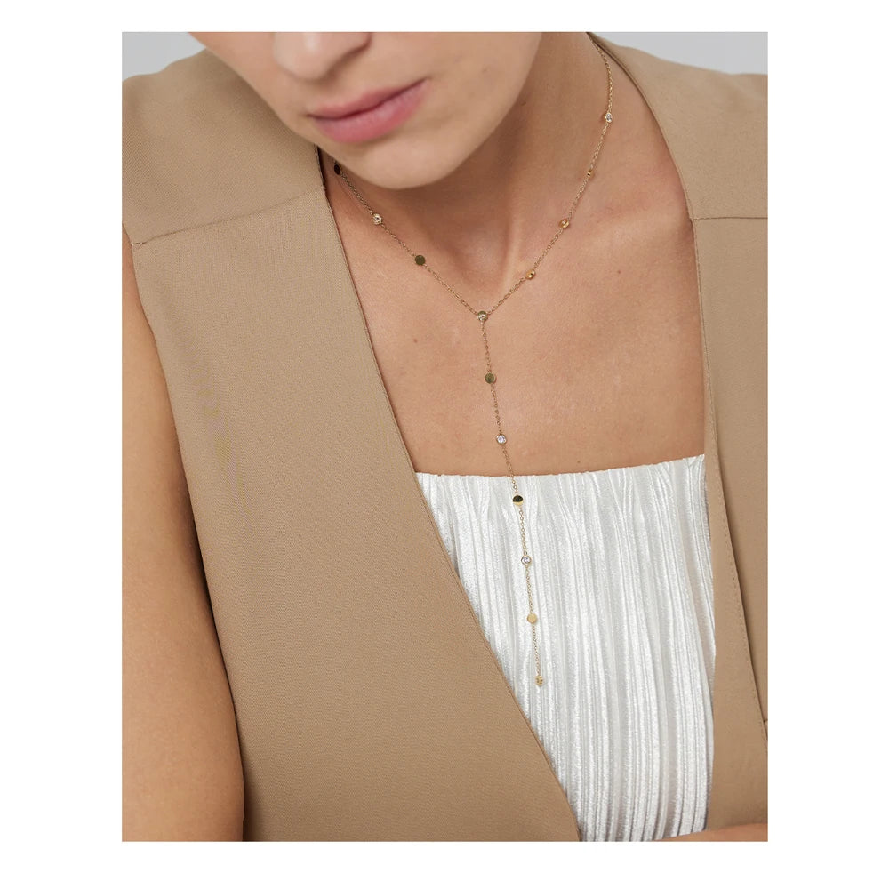 Collier long perlé – Acier inoxydable plaqué or 18K, style minimaliste