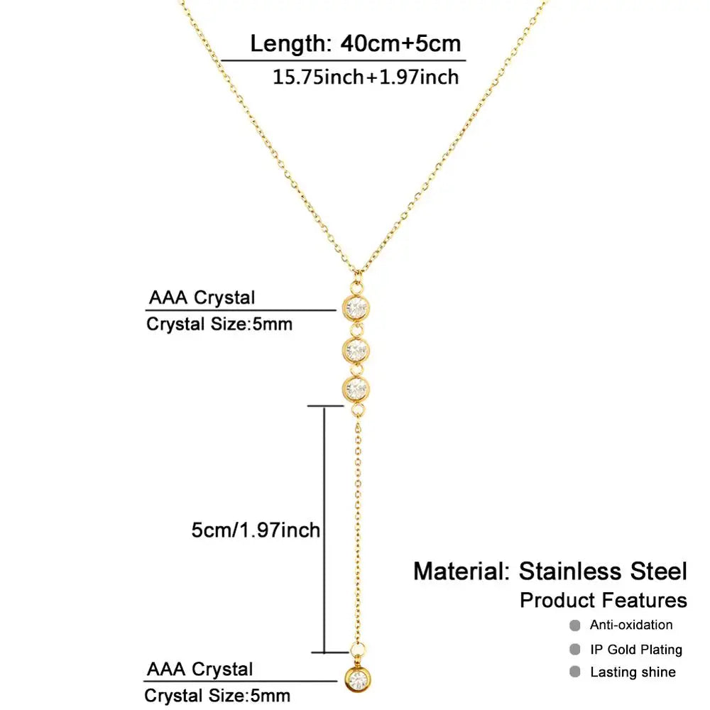 Collier Ras du Cou en Y – Acier Inoxydable Doré & Cristaux