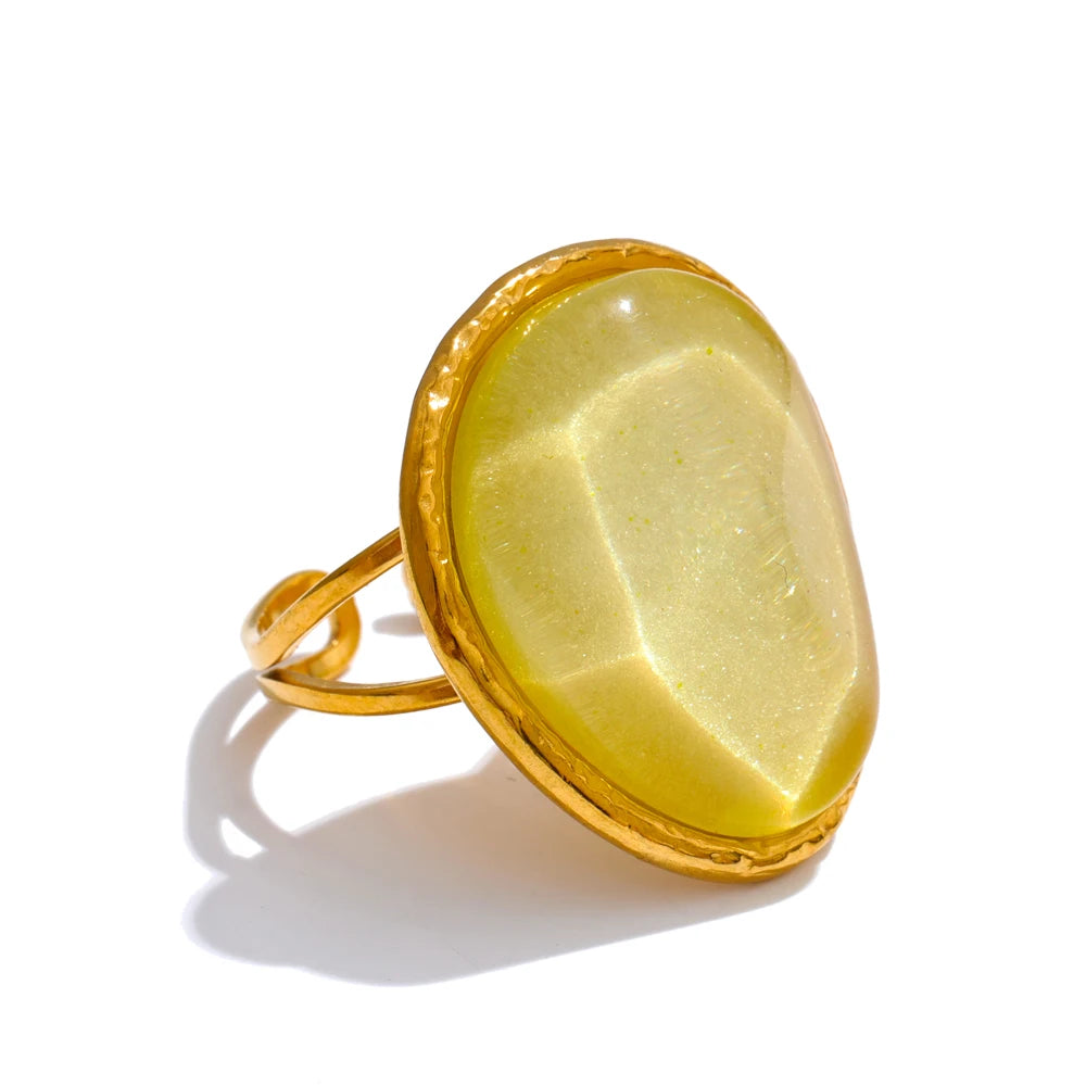 Bague réglable multicolore en résine et acier inoxydable – Bijou plaqué or