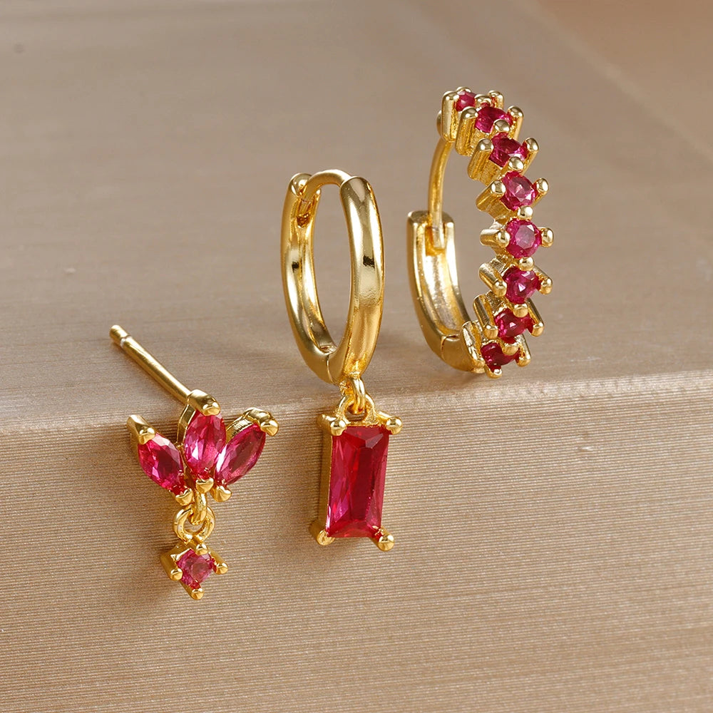 Ensemble de boucles d’oreilles Huggie en acier inoxydable doré – Créoles zircon CZ géométriques