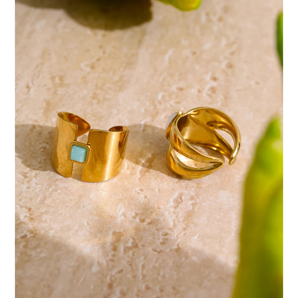 Bague ajustable amazonite et perle en acier inoxydable