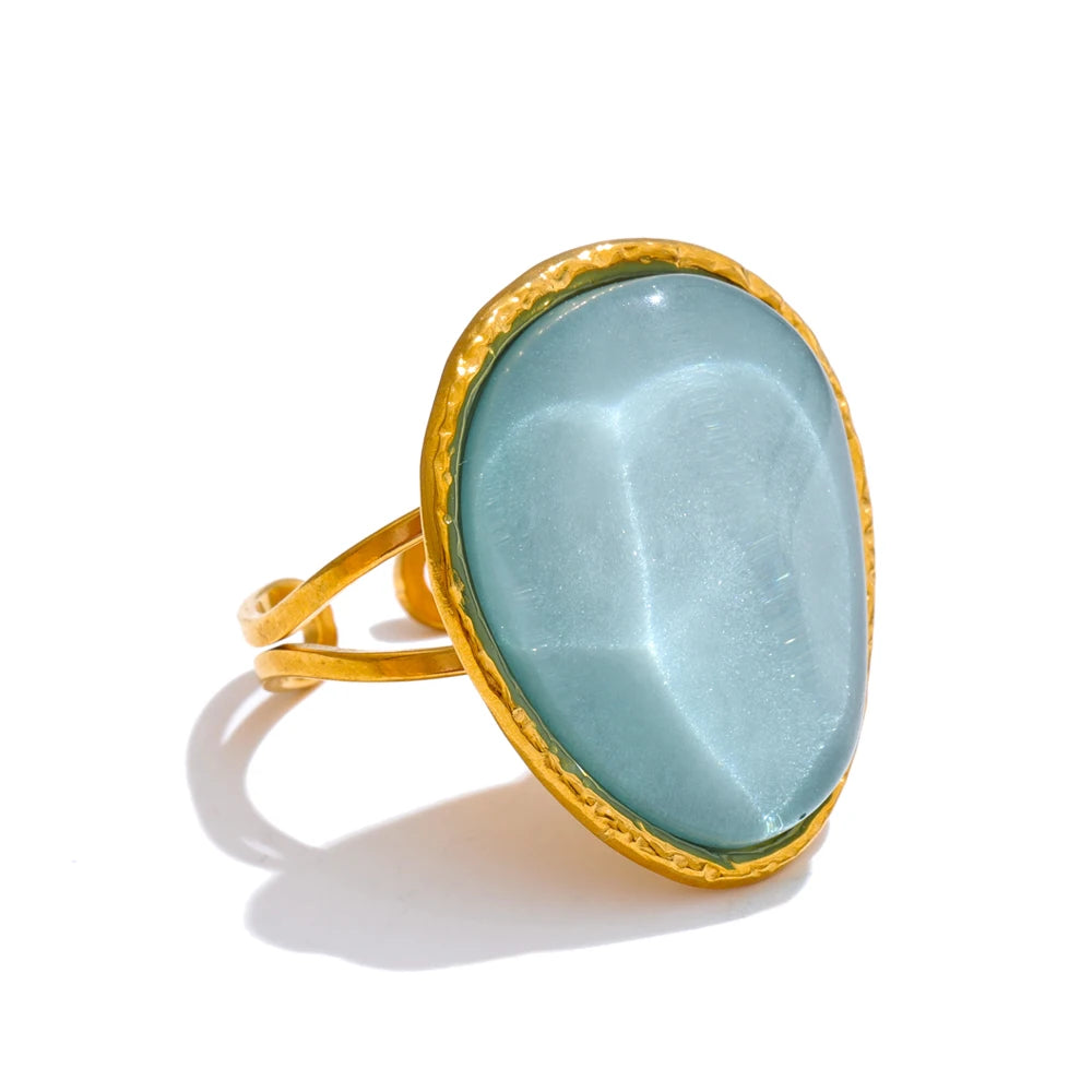 Bague réglable multicolore en résine et acier inoxydable – Bijou plaqué or