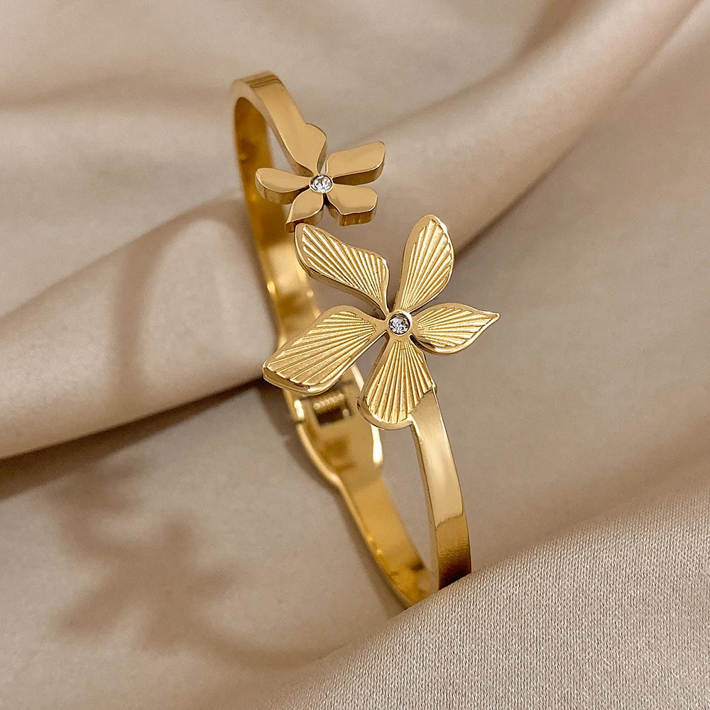 Doppeltes Blumen-Armband – Edelstahl in Gold oder Silber