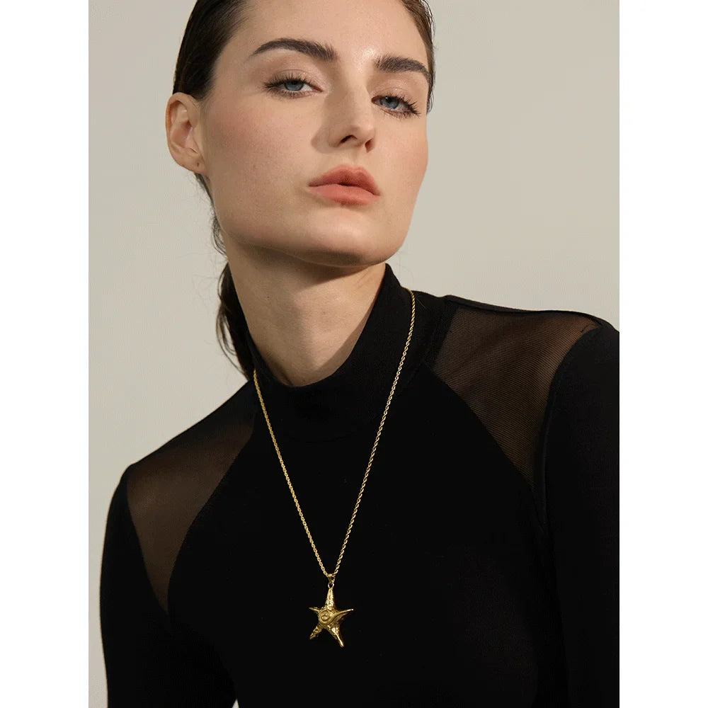 Collier étoile de mer pendentif doré acier inoxydable