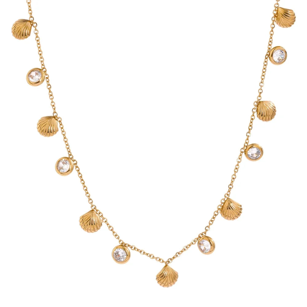 Collier zircons colorés & pampilles – Acier inoxydable doré
