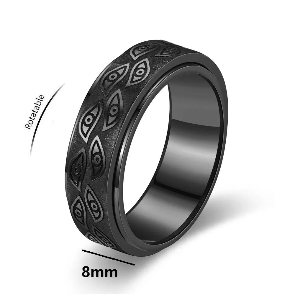 Anti-Stress-Spinner-Ring für Herren – Geschnitztes Auge aus Edelstahl | Anti-Angst-Fidget-Spinner-Ring