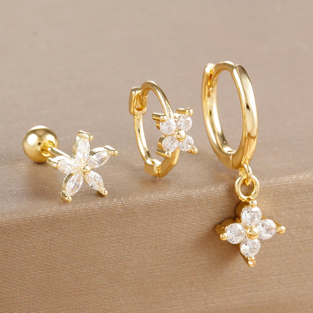 Ensemble de boucles d’oreilles Huggie en acier inoxydable doré – Créoles zircon CZ géométriques