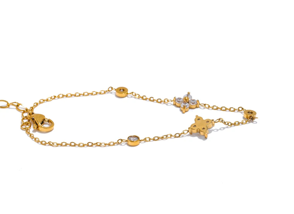Zirkonia-Blumenarmband – Vergoldeter Edelstahl, Zart & Raffiniert