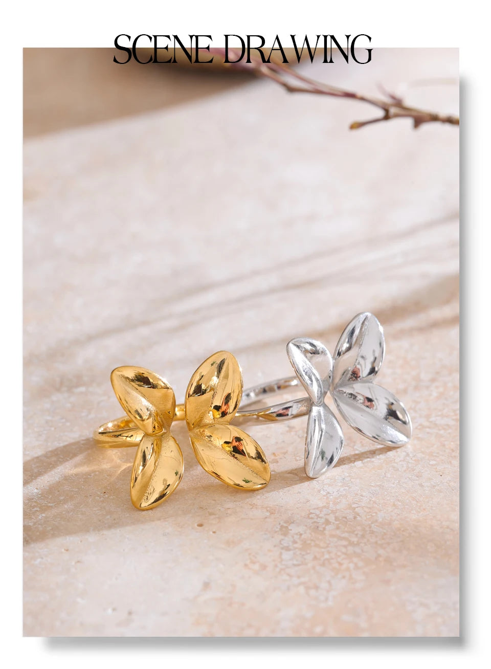 Bague Fleur Sculptée en Acier Inoxydable