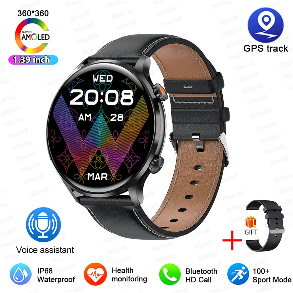 Montre connectée AMOLED homme & femme – Smartwatch Bluetooth, GPS, NFC, étanche IP68, Android & iOS