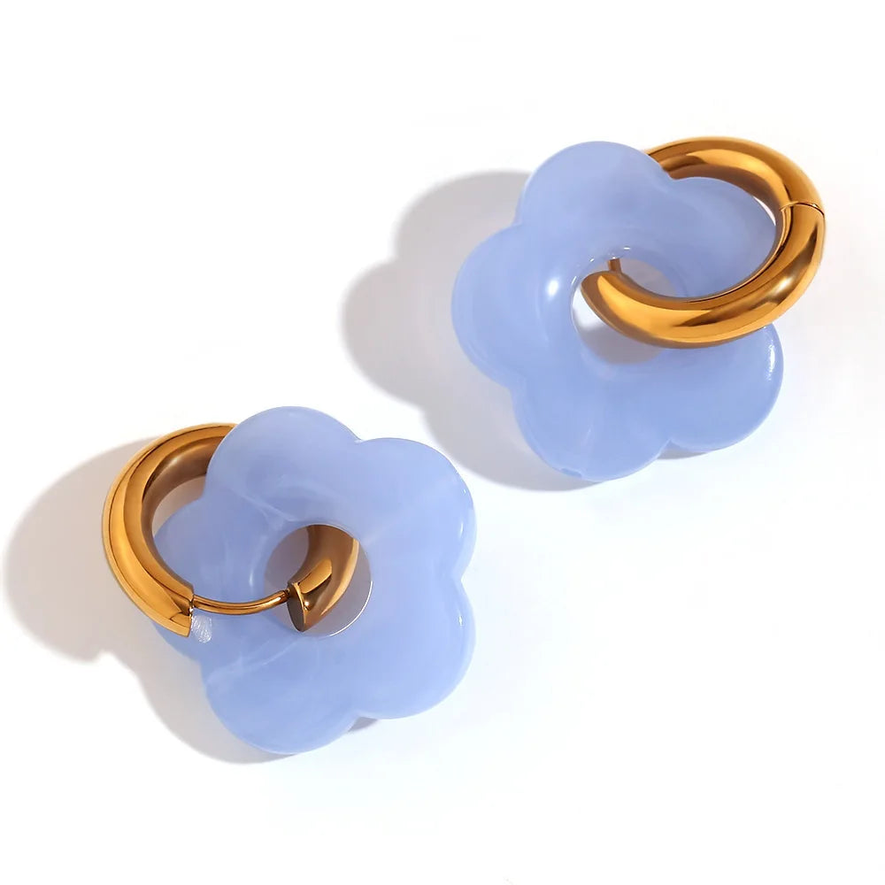 Boucles d’Oreilles Fleurs Colorées – Acier Inoxydable Plaqué Or 18K