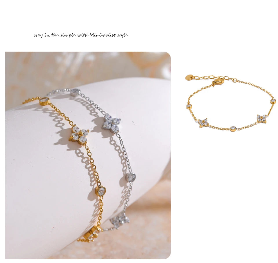 Zirkonia-Blumenarmband – Vergoldeter Edelstahl, Zart & Raffiniert