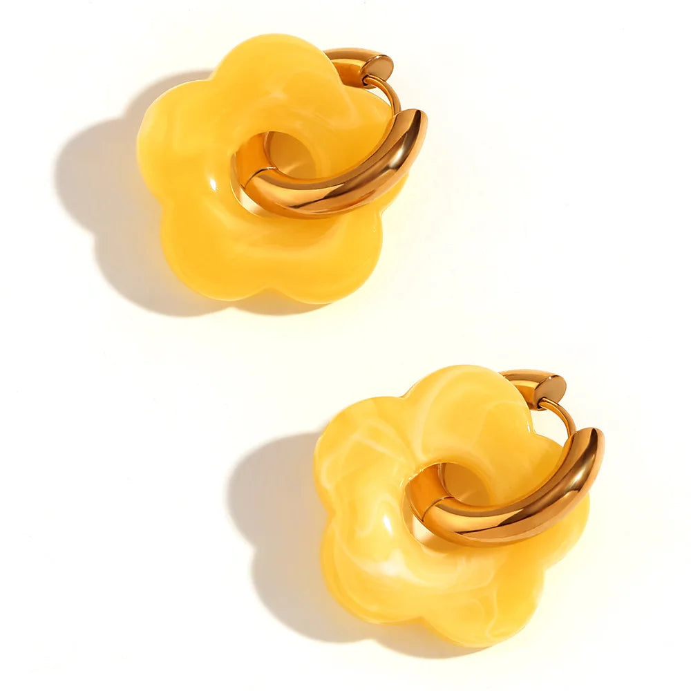 Boucles d’Oreilles Fleurs Colorées – Acier Inoxydable Plaqué Or 18K