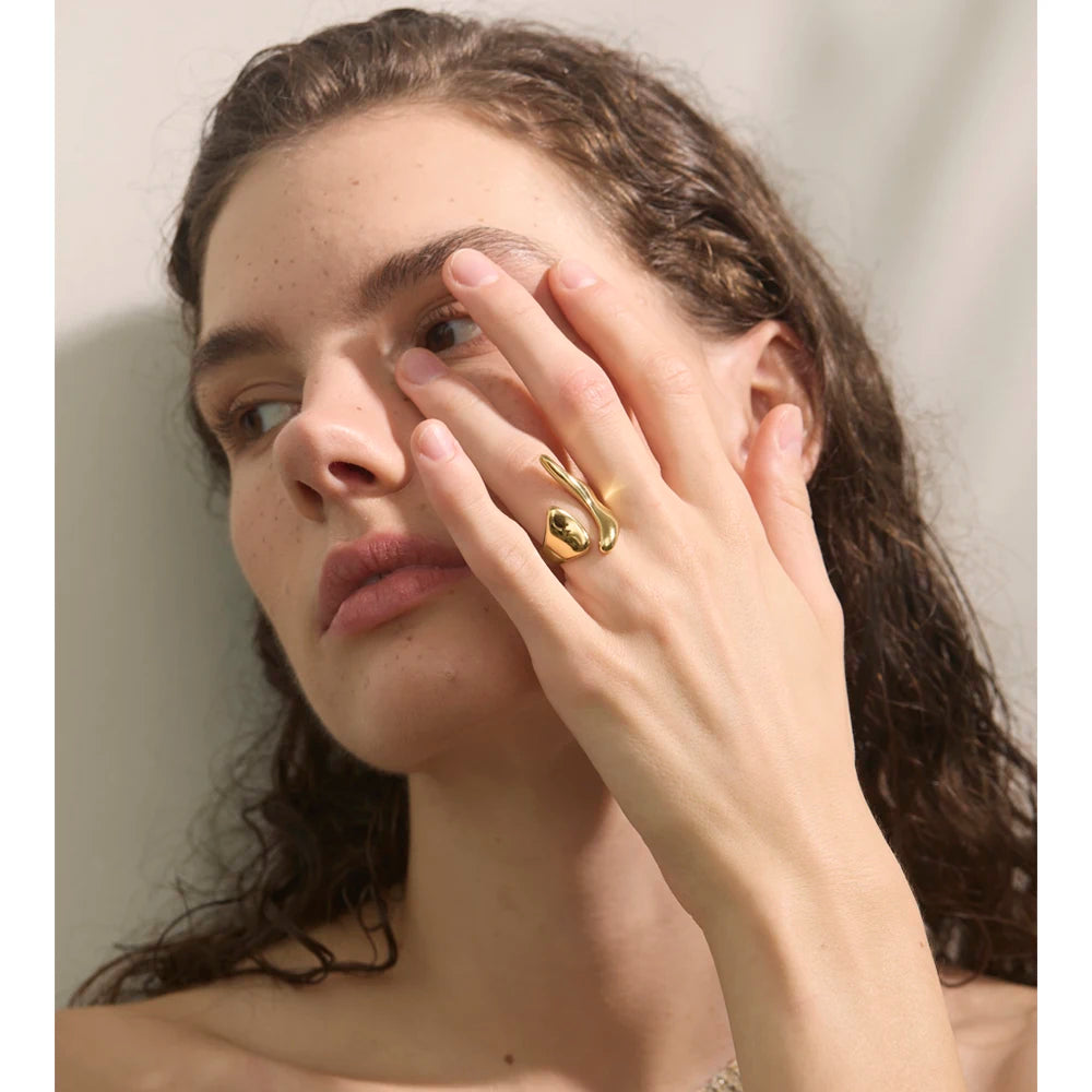 Bague réglable géométrique en acier inoxydable doré – Bijou créatif plaqué or PVD