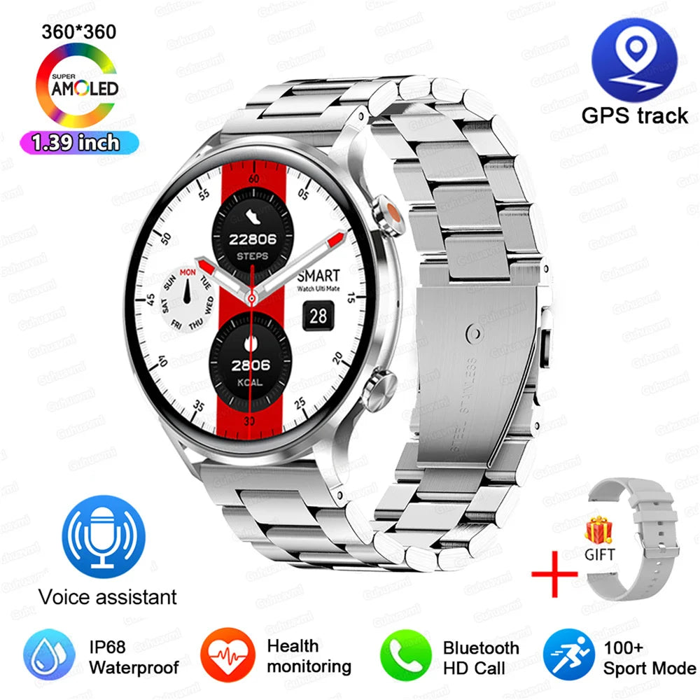 Montre connectée AMOLED homme & femme – Smartwatch Bluetooth, GPS, NFC, étanche IP68, Android & iOS