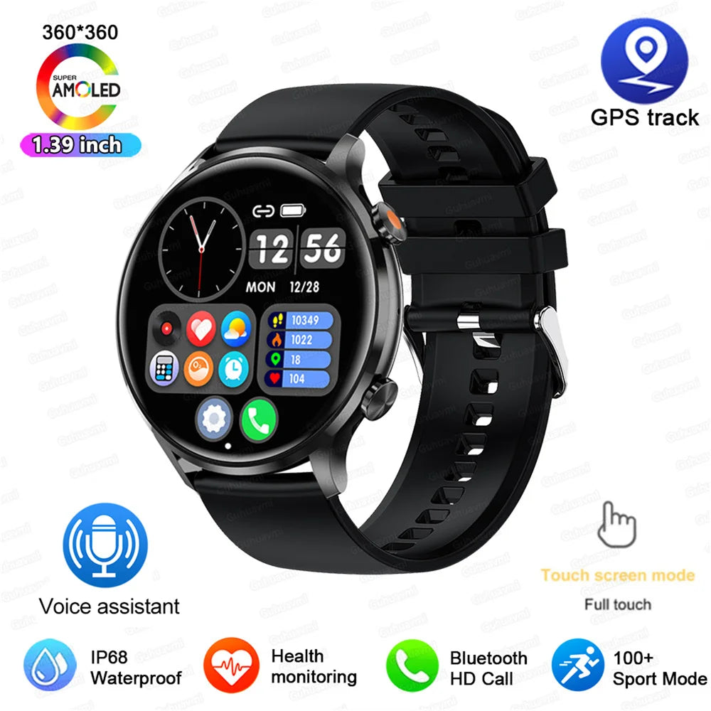 Montre connectée AMOLED homme & femme – Smartwatch Bluetooth, GPS, NFC, étanche IP68, Android & iOS