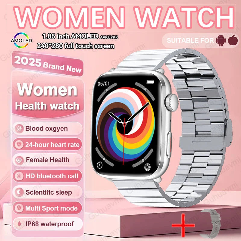 Montre connectée AI Santé 2025 – Smartwatch AMOLED 1,85’’ femmes & hommes, appels Bluetooth, NFC, suivi santé complet IP68