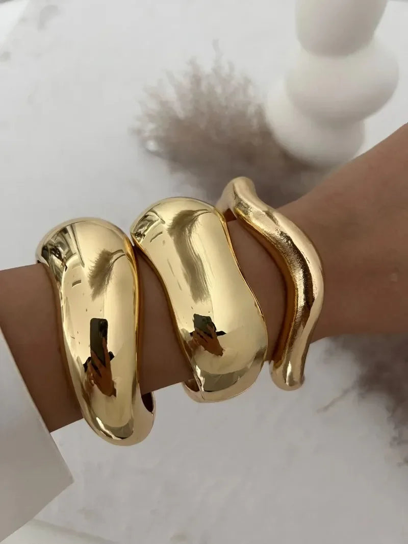 Breites Armreif-Armband – Gold- oder Silbermetall-Finish