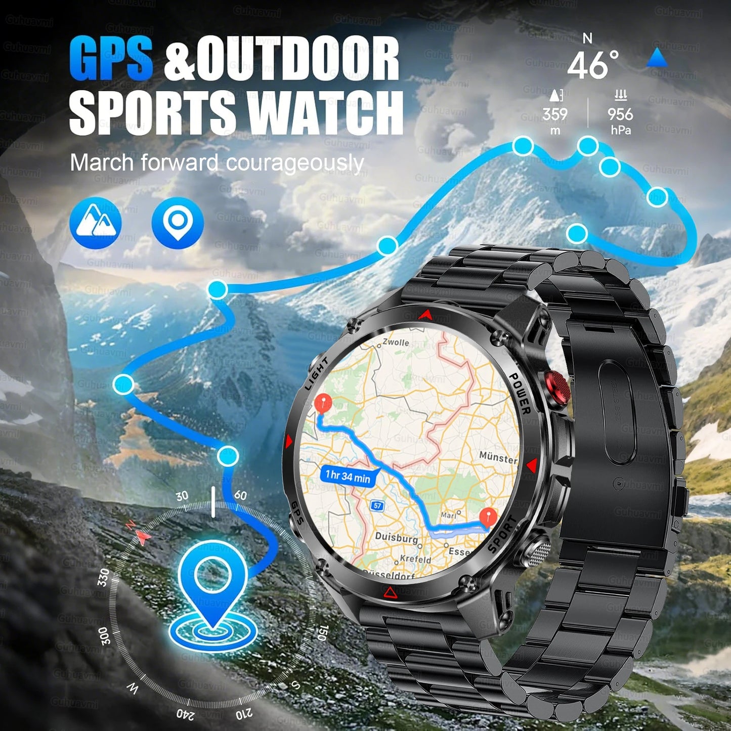 T-Rex 3 Smartwatch – Dualfrequenz-GPS, 3 ATM, Kompass, Höhenmesser, Multisport-Herrenuhr